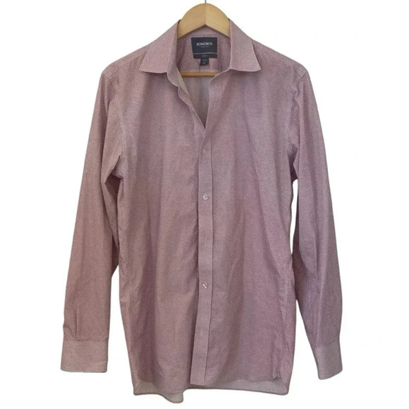 Bonobos Mens Wrinkle Free Slim Fit Shirt Size 15.5 Medium Red Button Down - Picture 2 of 8